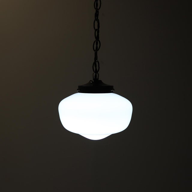 Art Deco Milk Glass Pendant Light For Sale - Image 11 of 14