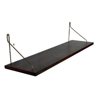 Rosewood Wall Shelf With Brass Brackets Danish Mid-Century Modern 1960s For Sale