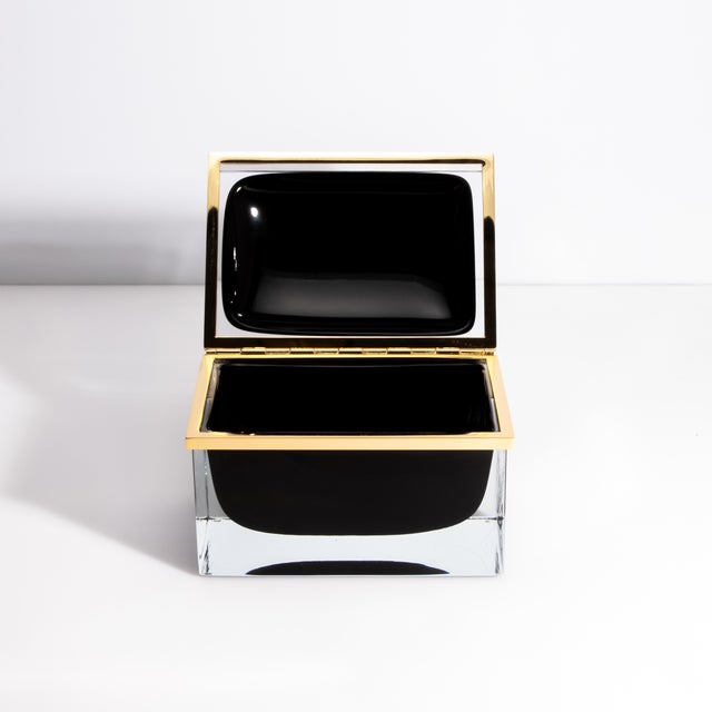 2020s Hand Blown Murano Box in Onyx Black With Brass Fittings For Sale - Image 5 of 9
