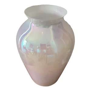 Mid 20th Century Large Decorative Iridescent White Pearl Glass Vase