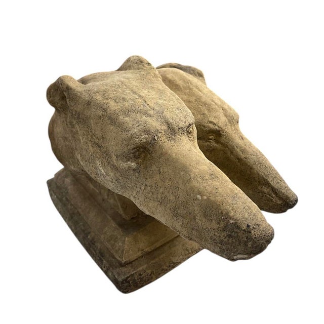 2000 - 2009 Vintage English Cast Stone Double Greyhound Bust Sculpture For Sale - Image 5 of 9