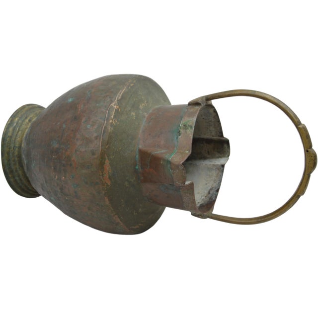 Late 19th Century Antique Large Moroccan Brass Berber Vessel With Spouts & Handle For Sale - Image 5 of 8