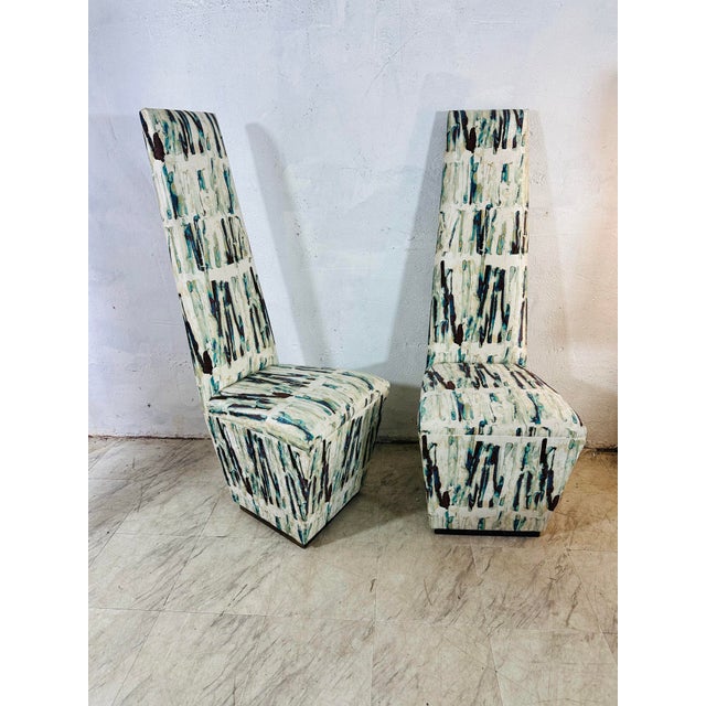 Textile Midcentury Modern High Back Side Chairs, Reupholstered For Sale - Image 7 of 7