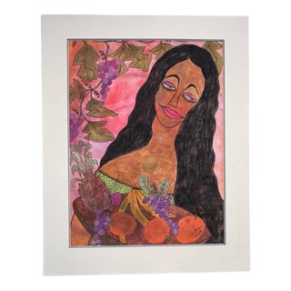 Jude Kirby Original “Leona” Contemporary Expressionism Oil Pastel on Paper- Framed For Sale