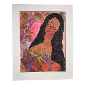 Jude Kirby Original “Leona” Contemporary Expressionism Oil Pastel on Paper- Framed