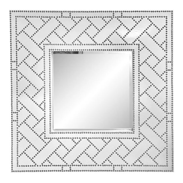 Vintage Faux Leather & Chrome Nailhead Mirror For Sale
