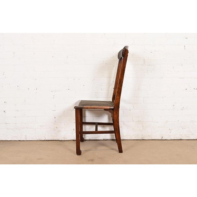 Limbert Style Antique Arts & Crafts Carved Oak Side Chair or Dining Chair, Circa 1900 For Sale In South Bend - Image 6 of 12