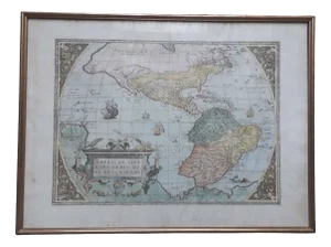 Antique Watercolor Print Map or the Americas, 1890s