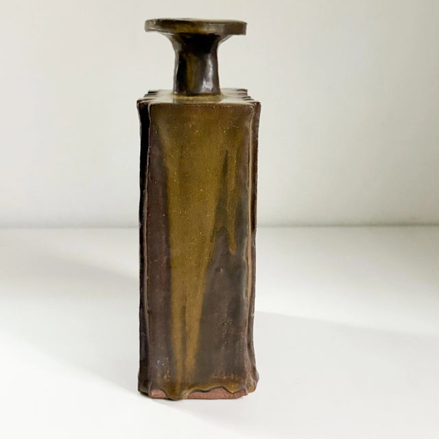 Midcentury Brutalist Style Textured Vase, 1960s Ribbed Stoneware Vase For Sale - Image 4 of 10