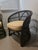 Pair of Rattan and Bamboo Barrel Back Armchairs With Cream Cushions For Sale - Image 4 of 11