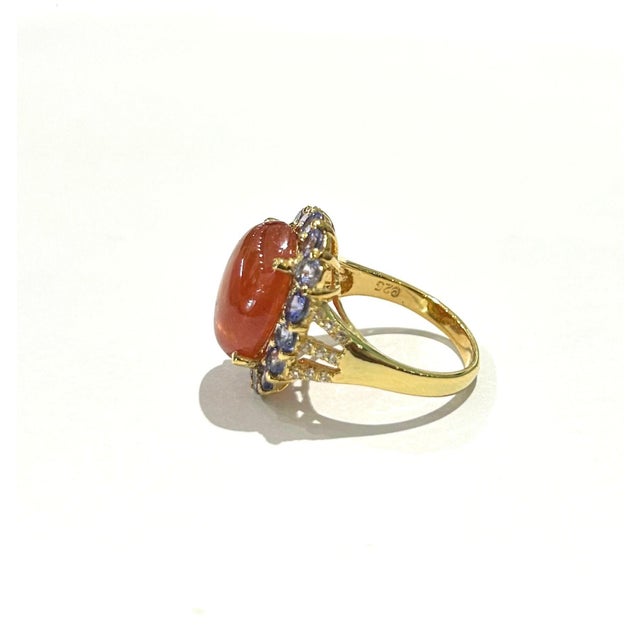 Late 20th Century Bochic “Capri” Vintage Orange Opal & Tanzanite Cocktail Ring — 18K Gold & Silver For Sale - Image 5 of 11