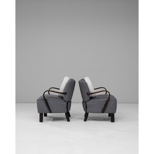 1940s Czech Art Deco Upholstered Armchairs With Round Pillows - A Pair For Sale - Image 4 of 18