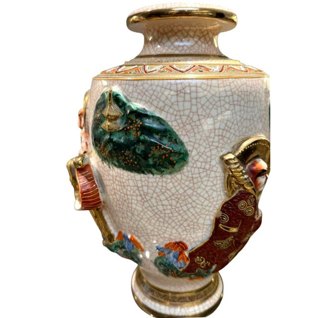 Vintage Japanese Satsuma Moriage Elephant Figural Vase 13" Made in Japan For Sale - Image 9 of 12