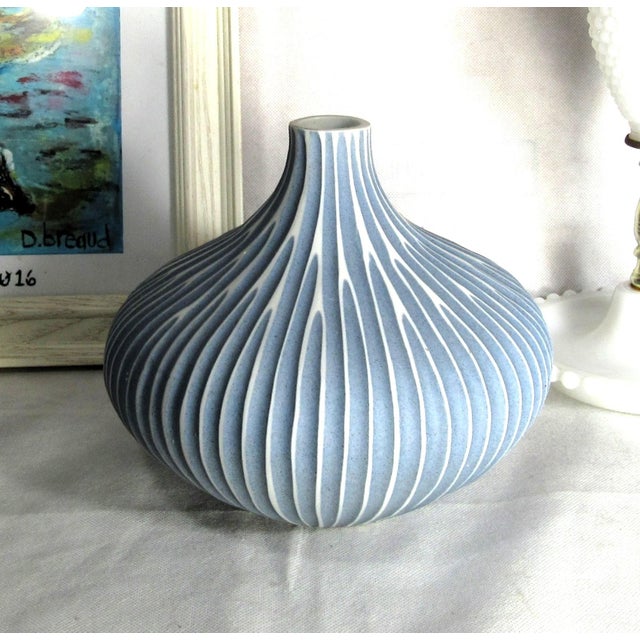 Vintage Porcelain Clay 3d Vase 9" X 7" Blue For Sale - Image 14 of 14
