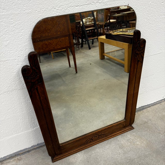 French Art Deco Oak Mirror, 1930s For Sale - Image 15 of 18