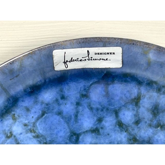 Blue Vintage Italian Studio Pottery Plate, Fabrizio Simone Blue Glaze (19.75 Cm) For Sale - Image 8 of 9
