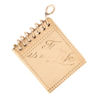 1950s "This Is My Life" Book Charm, 14k Yellow Gold, Length .75 In For Sale