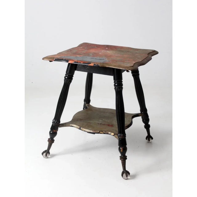 Wood Antique Victorian Parlor Table With Glass Ball and Claw Feet For Sale - Image 7 of 14