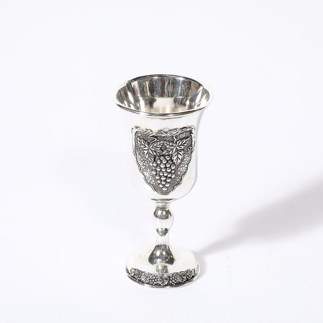 Metal Mid-Century Silver Plated Fountain Kiddush Cup Set in Grape & Vine Motif For Sale - Image 7 of 18