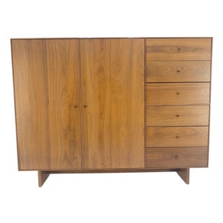 Solid Walnut Chiffonier 5 Drawers Dresser Two Doors Compartment Mid Century MINT For Sale