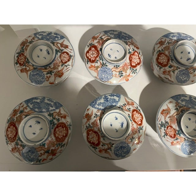 Antique Colored-Imari Rice/Soup Bowls With Lids - Rare Collection of Set of 12 For Sale - Image 17 of 18