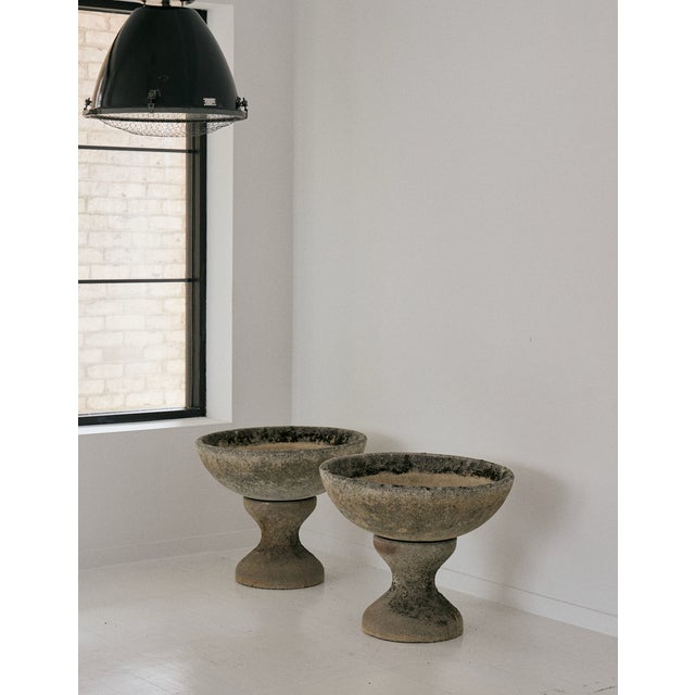 Mid-Century Modern Mid 20th Century Pair of Unique Concrete Planters, France For Sale - Image 3 of 13