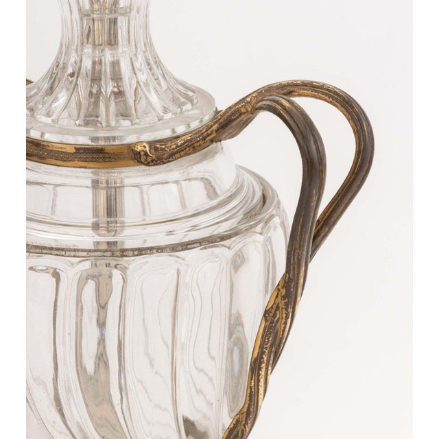Pair of Regency Style Molded Glass and Brass Lamps For Sale - Image 4 of 7