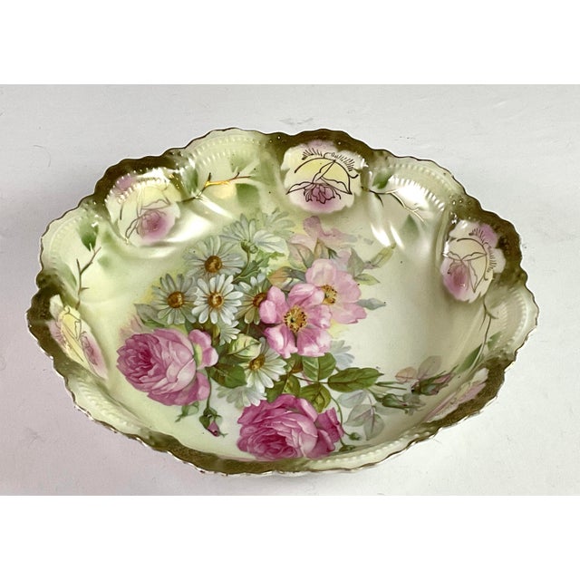 Art Nouveau Hand Painted Peonies and Daisies on Porcelain Bowl-Late 19th Century-Leuchtenburg,Germany For Sale - Image 3 of 12