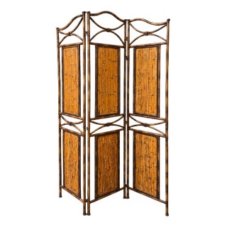 Faux Bamboo and Metal Room Divider with Bamboo Panels, 1980s For Sale