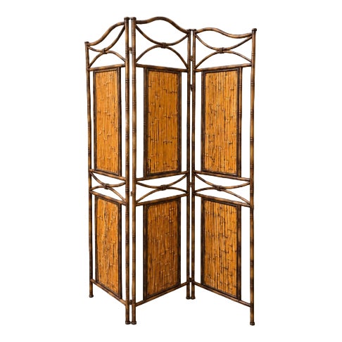 Faux Bamboo and Metal Room Divider with Bamboo Panels, 1980s For Sale
