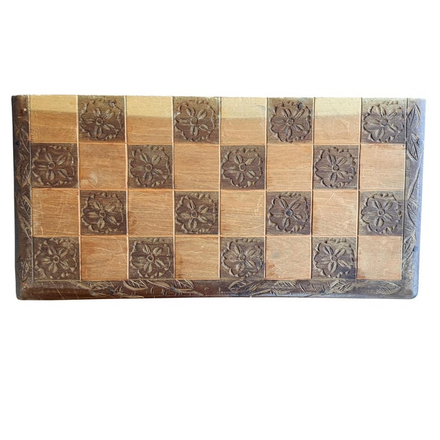 Mid 20th Century Vintage Chinese Hand-Carved Wood Figural Chess Set With Folding Game Board For Sale - Image 5 of 13