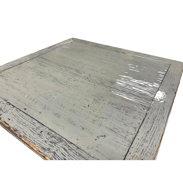 1980s Chinese Distressed Gray Low Square Coffee Kang Table Stand For Sale - Image 5 of 5