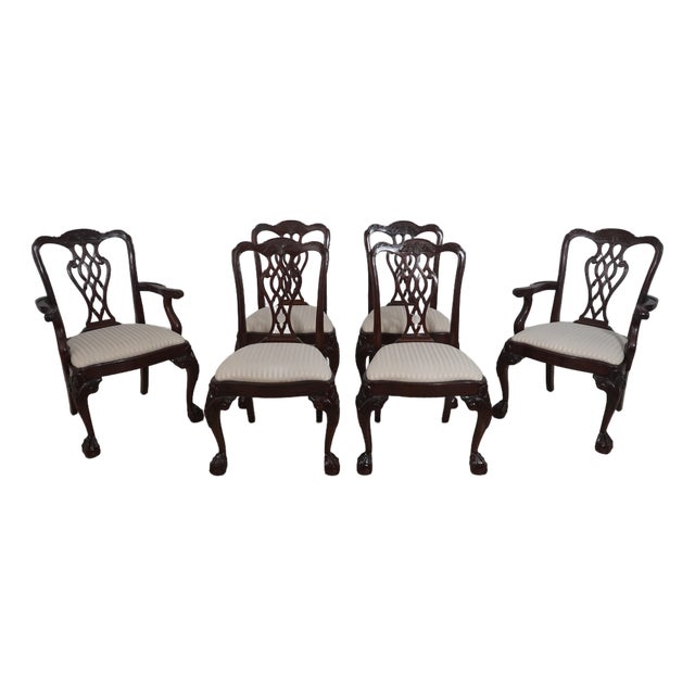 Set of 6 Lexington Mahogany Chippendale Style Dining Chairs For Sale