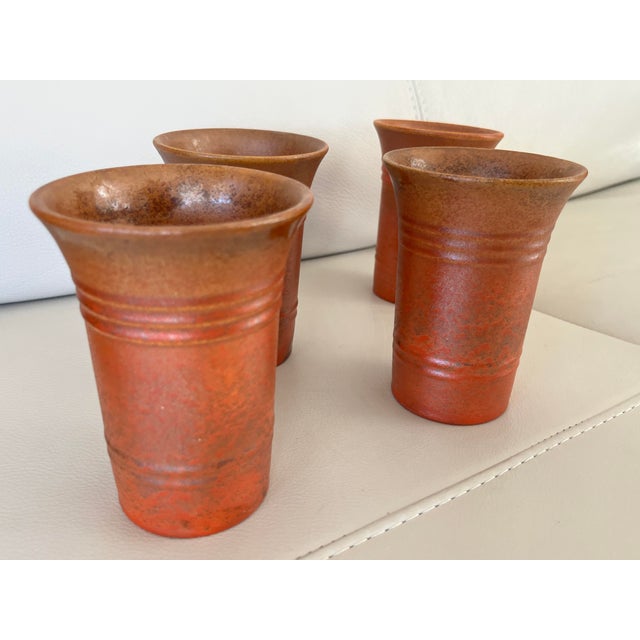 Burnt Orange Vintage Set of 4 Ceramic Tumblers For Sale - Image 8 of 12