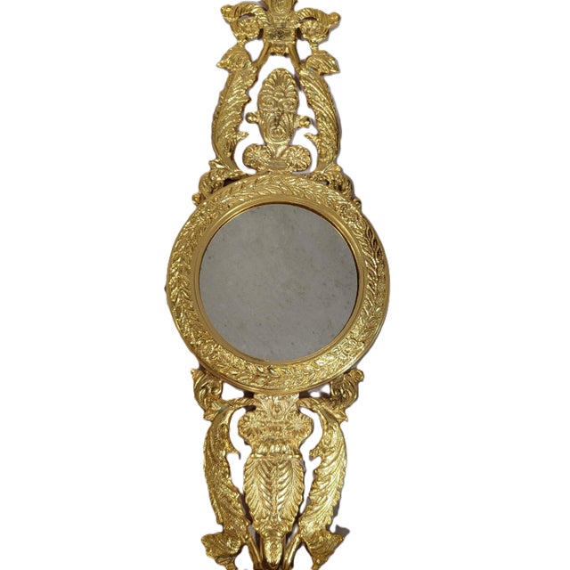 Late 20th Century French Neoclassical Empire Style Gilt Bronze Two Light Wall Sconces W. Mirrors - a Pair For Sale - Image 11 of 17