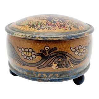 Antique Hungarian Folk Art Nouveau Hand-Painted Lidded Wooden Jewelry Box, 1920s For Sale