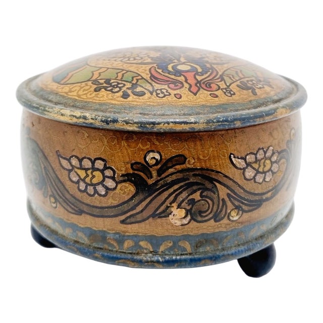 Antique Hungarian Folk Art Nouveau Hand-Painted Lidded Wooden Jewelry Box, 1920s For Sale