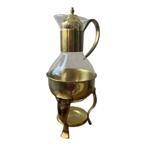 Vintage Glass Carafe Coffee Pot & Brass Warmer Stand
