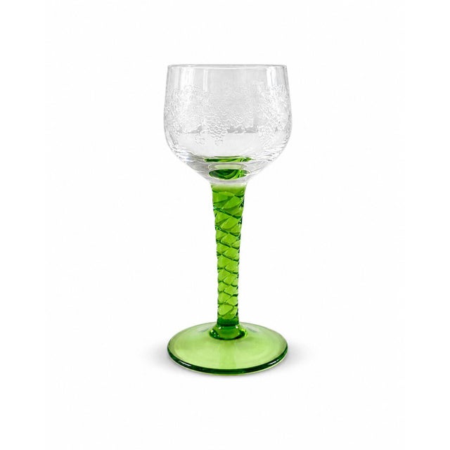 Bohemia Glass Remmare Liqueur Glasses with Green Stem, 12 Pieces, 1960s from Royal Dux Bohemia, Set of 12 For Sale - Image 4 of 5