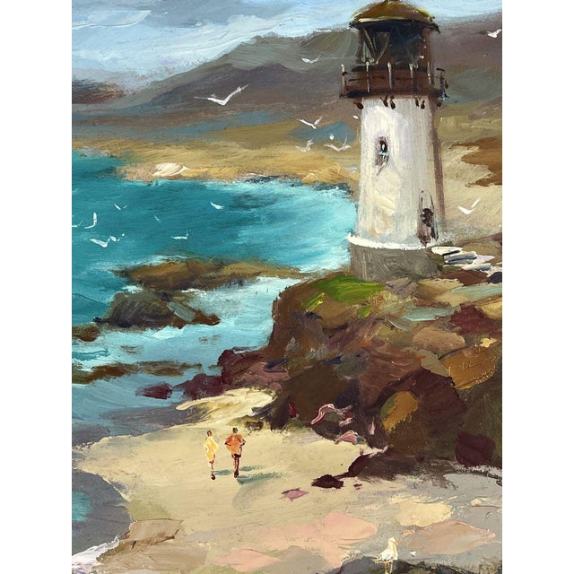 Paper Oil Painting Lighthouse by the Sea on the Beach Yuriy Suprunchuk For Sale - Image 7 of 11