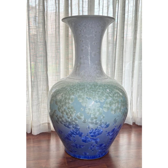 Beautiful extra large Shiwan style crystalline glaze pottery floor vase. Signed at base with a string of characters. 35”...