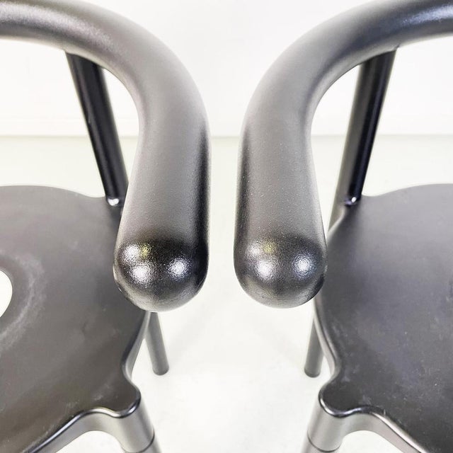 Set of Italian Modern Black Metal Plastic Chairs attributed to Anna Castelli Kartell for Castelli / Anonima Castelli, 1990s For Sale - Image 6 of 17