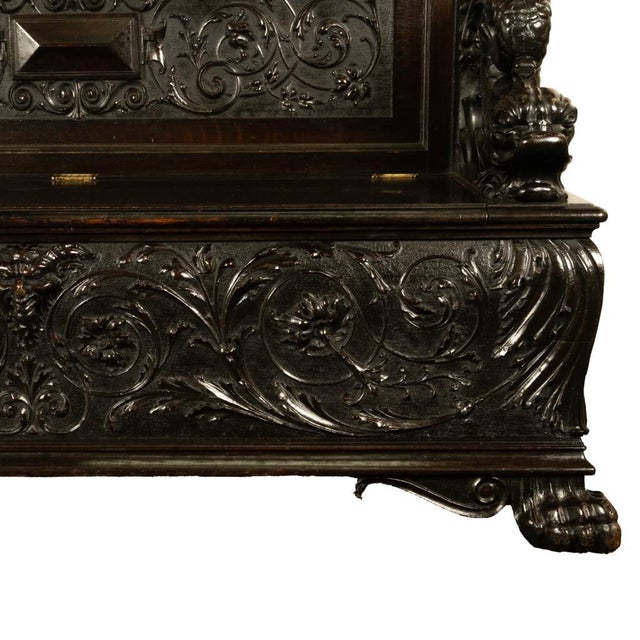 Antique Italian Renaissance Revival Carved Walnut Hall Bench Chest Dolphins 1870 For Sale - Image 14 of 14