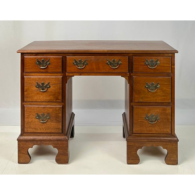 Vintage Chippendale Style Solid Walnut Kneehole Desk For Sale - Image 14 of 14