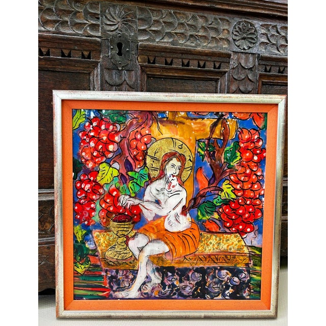 Mid 20th Century Saint Among the Vines – Hand-Painted Reverse Glass Icon With 24 Carat Gold Highlights - Unsigned Unknown Artist For Sale - Image 6 of 8