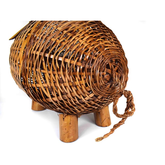 Mid 20th Century Hand Woven Wicker and Bamboo Large Pig Basket Chairish
