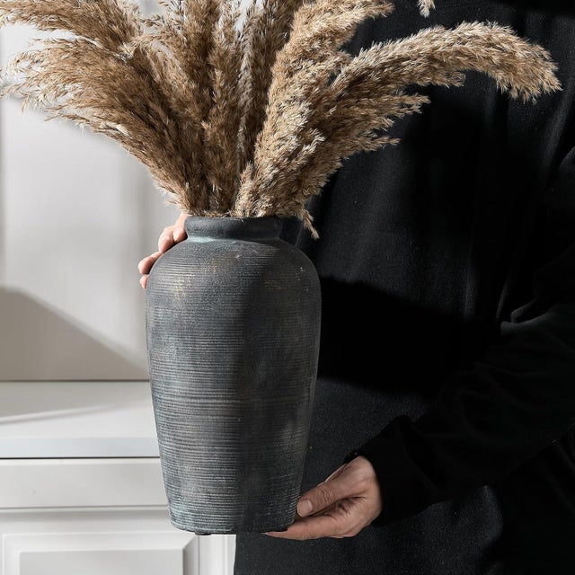 11-Inch Rustic Ceramic Farmhouse Vase Bronze Decor For Sale - Image 4 of 5