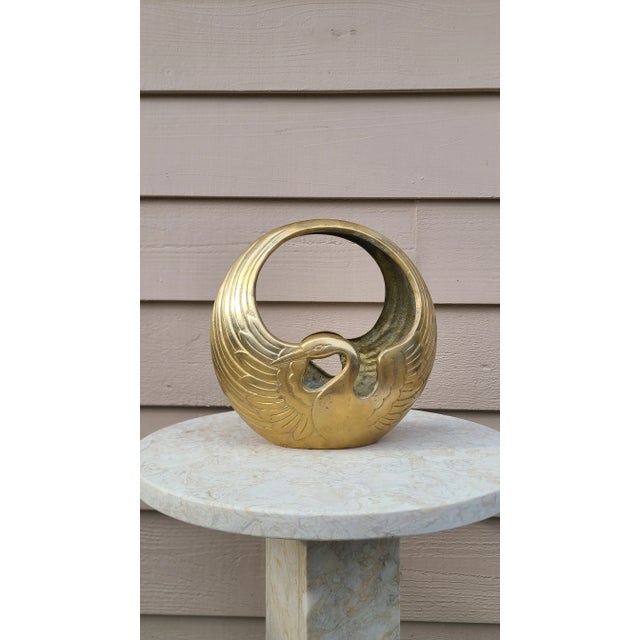 1960's Solid Brass Jardiniere Crane Motif Basket by Rosenthal Netter For Sale - Image 4 of 10