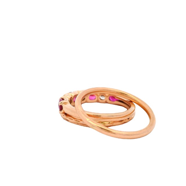 A beautiful three-ring set featuring a signed EFFY ruby and diamond band in 14K rose gold, paired with two minimalist...