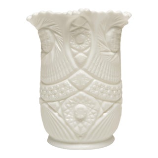 Kemple Glassworks Milk Glass Celery Vase Valtec Sunburst Pattern For Sale